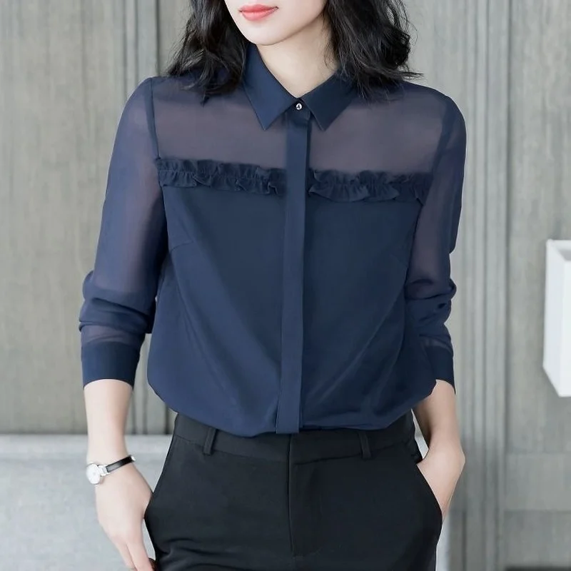 MOYISU Primăvara și Toamna Noua Bluza Șifon Tricou Femei Vrac cu mâneci Lungi Profesionale Tricou Casual coreean Doamnelor Topuri