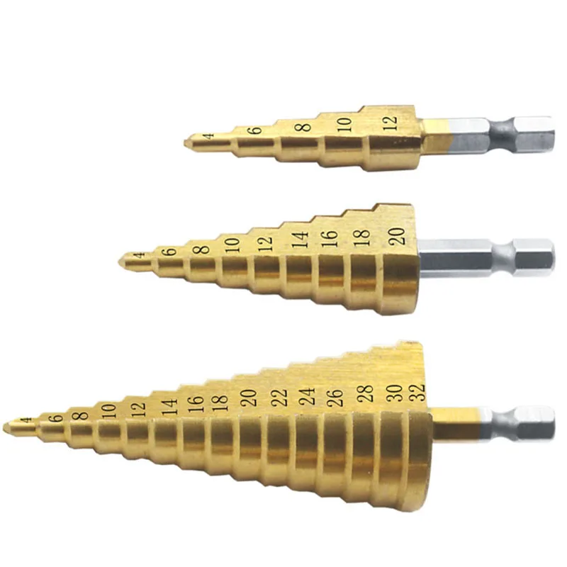 Metric Spiral Flute Pagoda Forma Hole Cutter 4-12/20/32mm HSS Oțel Con Burghiu Set HSS Oțel Pas Ascutit 3