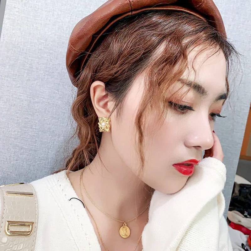 Flashbuy Trendy coreene Culoare de Aur Cercei Stud pentru Femei Inima Pătrat Declarație de Metal Geometrice Cercei Moda Bijuterii de Nunta 2