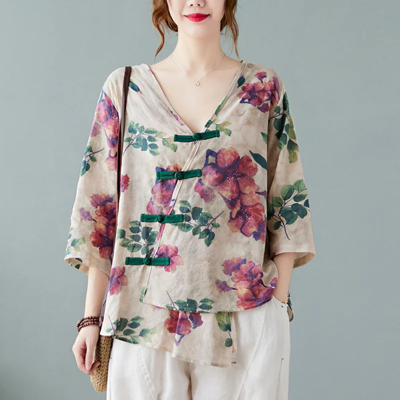 Max LuLu 2021 Coreeană De Moda De Vara Haine Femei Flori Imprimate Bluze Femei V-Neck Vintage Tricouri Femei Vrac Topuri Casual