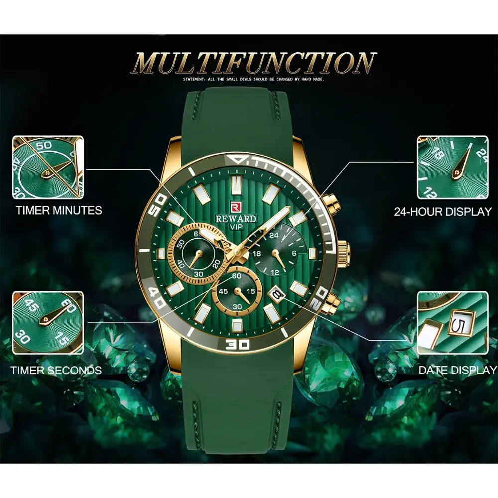 RECOMPENSA 2020 Moda Verde Dial Calendar de Afișare Barbati Brand de Top Design de Lux Sport Militare Cuarț Ceas de mână de sex Masculin Ceas Relogio 0