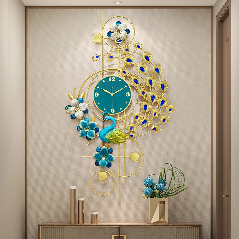 Acasă Decor Ceasuri Living Nou Chinezesc Creative Păun Ceas De Perete Mut Atmosfera Europene Moderne Lumină Ceas De Lux