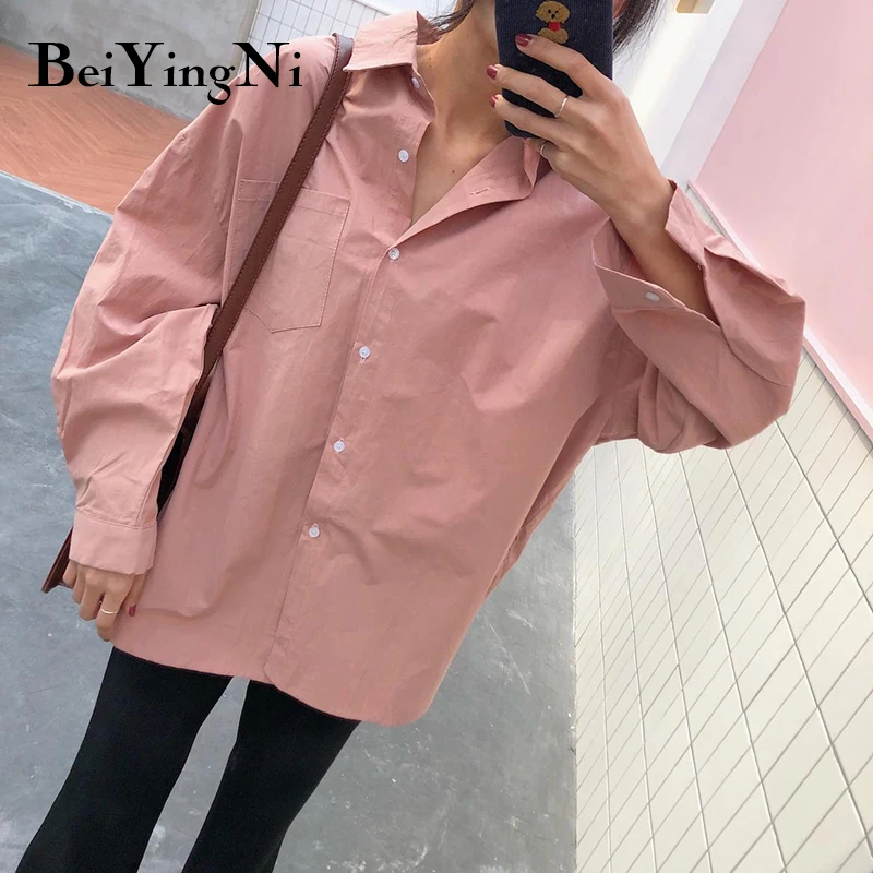 Beiyingni 2022 Moda de Top coreean Tricou Femei din Bumbac Vrac Nasturi Maneca Lunga Bluze Supradimensionate Doamne de Birou BF Epocă Blusas