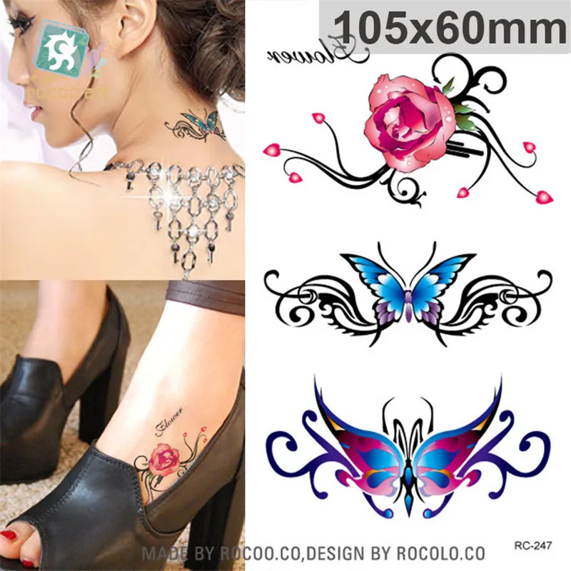 Rezistent la apa tatuaje temporare pentru lady femei Frumoase 3d rose fluture Bijuterii de design tatuaj flash autocolant RC2247