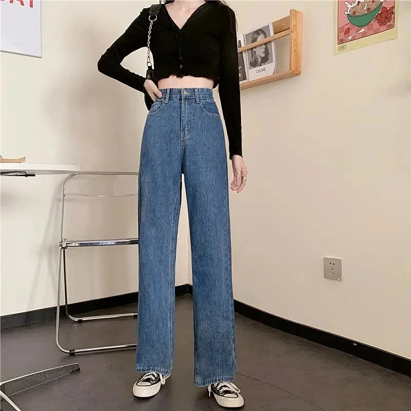 Moda Largi Picior Pantaloni Jeans pentru Femei Largi Pantaloni din Denim Harajuku Înaltă Talie Pantaloni Albi o pereche de Pantaloni drepti pentru Femei Streetwear