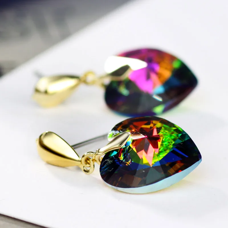 Neoglory Bijuterii Lumină Aur Galben de Culoare Austria Inima de Cristal Picătură Legăna Cercei pentru Femei de Moda 2020 New Sosire 1