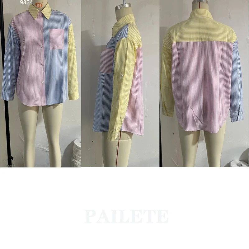 Noi Za De Moda Pentru Femei De Culoare De Contrast Dungi De Imprimare Bluza Bluza Feminin Suflece Mâneca Chimono Tricou Chic Buzunar Blusas Topuri 5