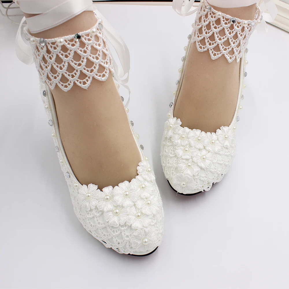 Dantela cu toc înalt pantofi de nunta 2021 nou alb rochie de mireasa pantofi de mireasa stil european și american dantelă dantelă-up de nunta \ Pantofi pentru femei - www.babygreen.ro