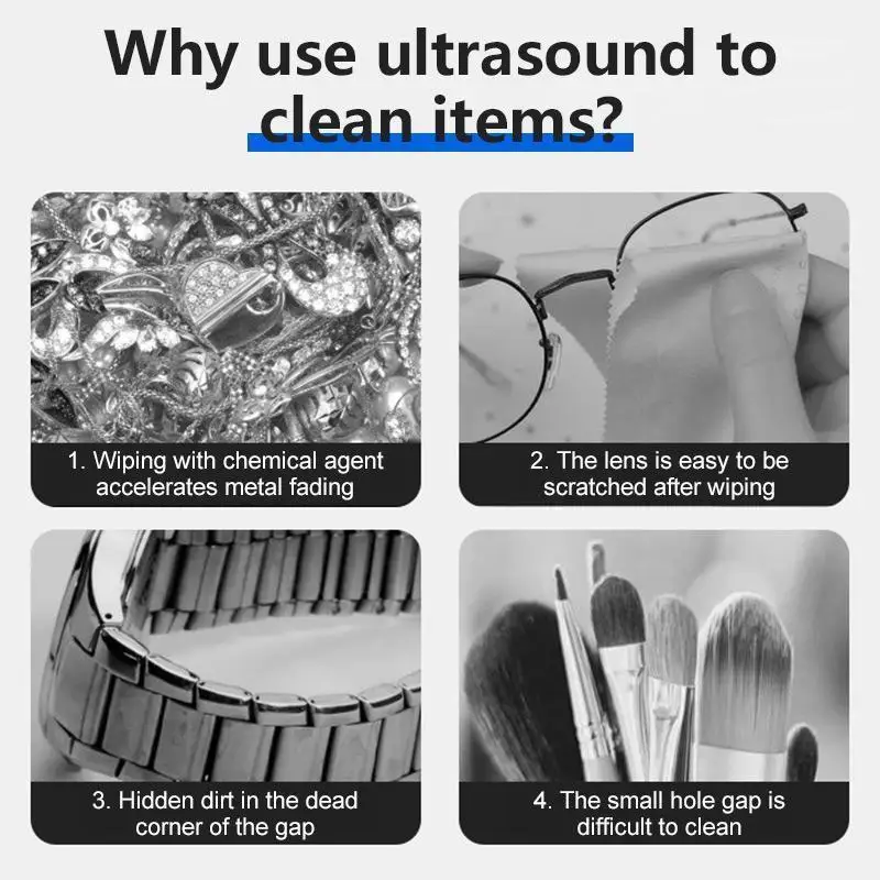 Ultrasunete de Curățare Mașină Ultrasonic Cleaner Baie pentru Piese de Bijuterii Ochelari de Manichiura Pietre Freze Dentare de Ras Perie 3