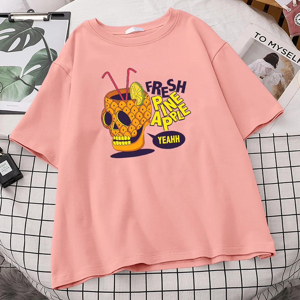 Fructe Craniu Ananas Proaspat Print T Shirt Femei Creativitatea Călătoresc Streetwear Stil Casual Topuri De Epocă Marca Tricouri Femeie