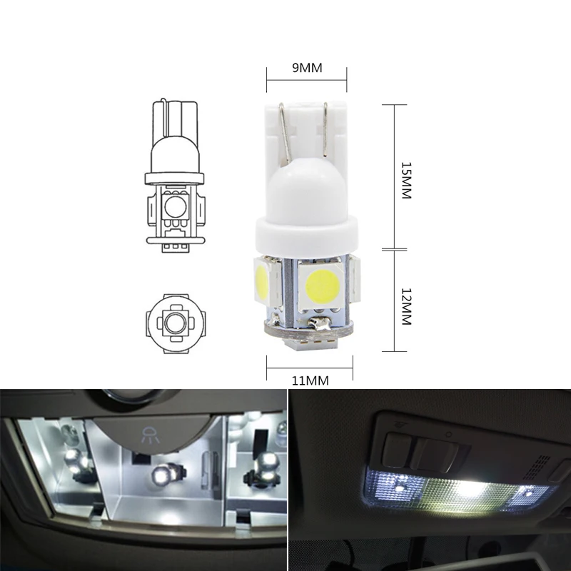 10x T10 W5W Semnalizare cu LED-uri Bec Auto de Interior Dome Lumina de Citit 12V Auto Ușă Portbagaj Partea de Înmatriculare de Bagaje Lampa 5SMD 5050 Alb 2