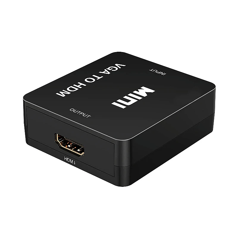 VGA la HDMI, 1080P Full HD Mini VGA la HDMI Audio-Video Convertor Adaptor Cutie cu Cablu USB si Port Audio de 3,5 mm Cablu (Negru)