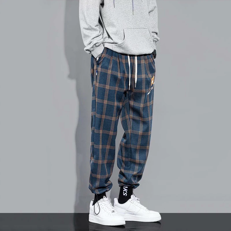 ZITY Bărbați Joggeri 2021 Hip Hop Pantaloni de Trening Barbati Cordon coreean Streetwear Albastru Carouri Pantaloni Barbati Direct Pantaloni Harem