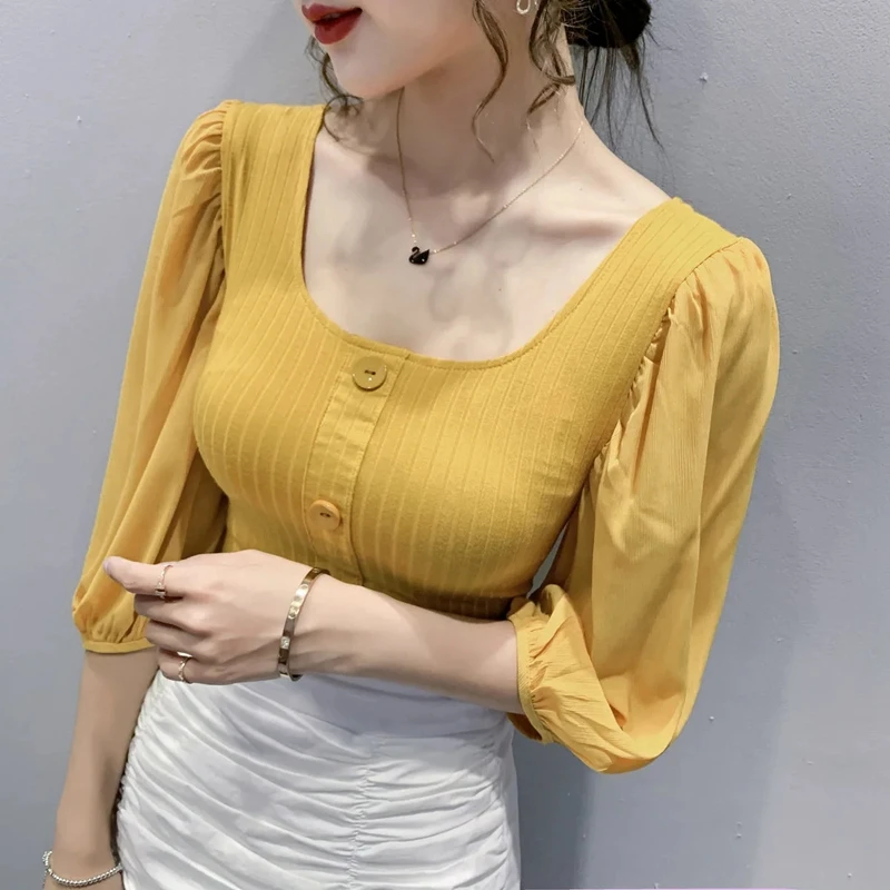 Femei Vintage Bluze Albe 2020 Moda Casual Manșon De Puf Negru Doamnelor Topuri Coreean Haine Tricotate Slim Sexy Toamna Bluza 0
