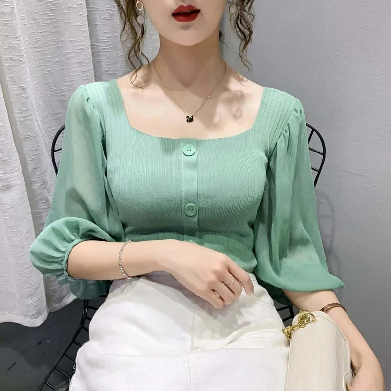 Femei Vintage Bluze Albe 2020 Moda Casual Manșon De Puf Negru Doamnelor Topuri Coreean Haine Tricotate Slim Sexy Toamna Bluza 1