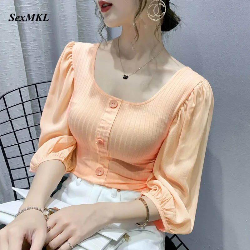 Femei Vintage Bluze Albe 2020 Moda Casual Manșon De Puf Negru Doamnelor Topuri Coreean Haine Tricotate Slim Sexy Toamna Bluza 4