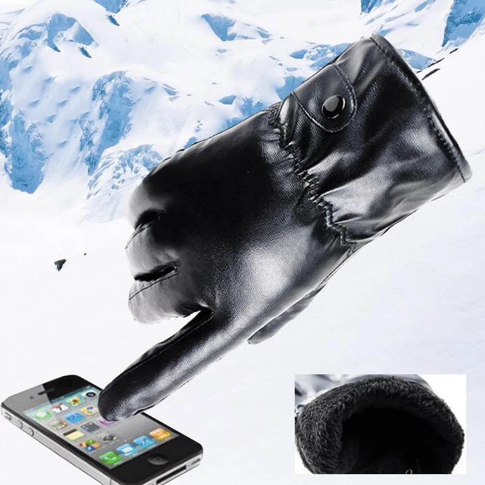 Mănuși de iarnă pentru Bărbați, Femei de Lux din Piele PU Cașmir Cald Mănuși de Conducere Black Touch Ecran Mănuși Impermeabile în aer liber Mănuși cu un deget 1