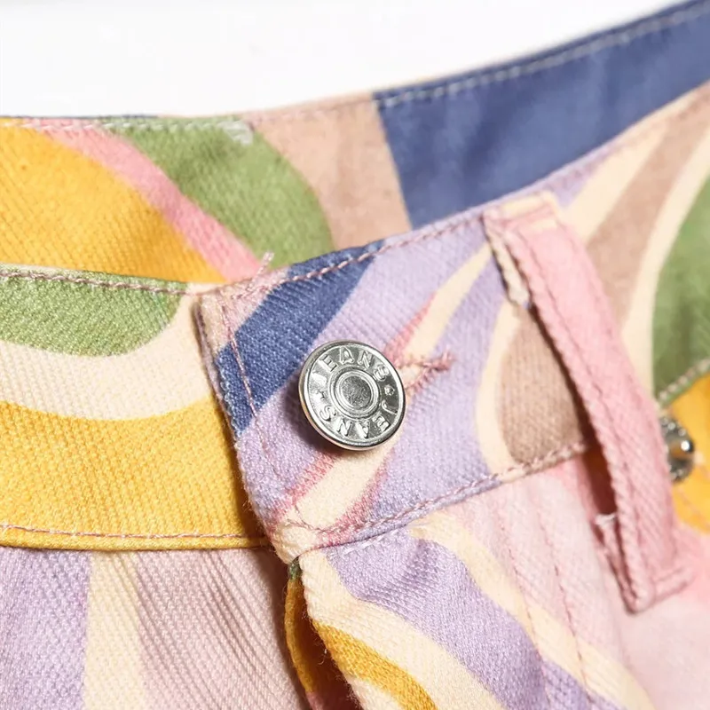 TRAF Za Imprimare Blugi Femei de Înaltă Talie Pantaloni din Denim Streetwear Blugi Drepte Femeie 2021 Epocă Nasturii Y2K Pantaloni