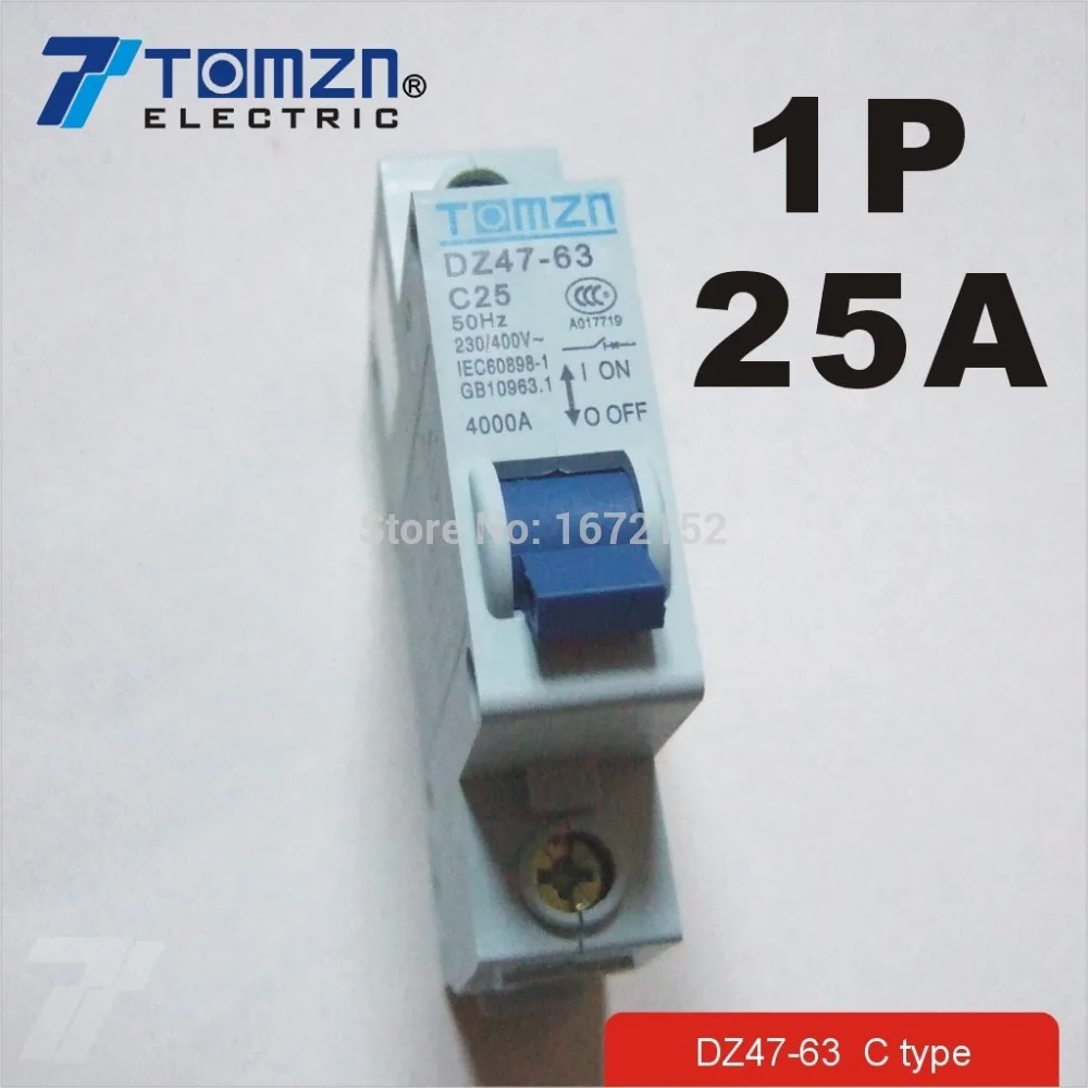 1P 25A 230/400v~ 50HZ/60HZ Mini intrerupator MCB C45 TIP C