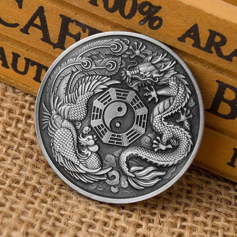 Medalie comemorativă Dragon și Phoenix Chengxiang Monedă Comemorativă Dragon și Phoenix Animal Insigna de Colectare Cadou EIG