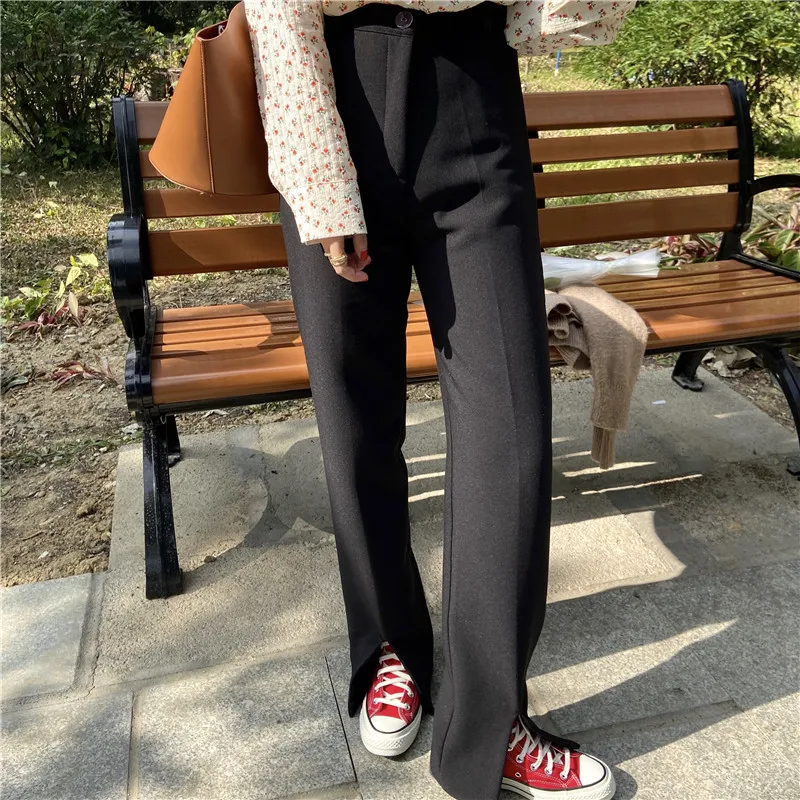 4550 Femei high-talie slăbire largi picior pantaloni casual stil coreean vrac drept-picior pantaloni slim 0