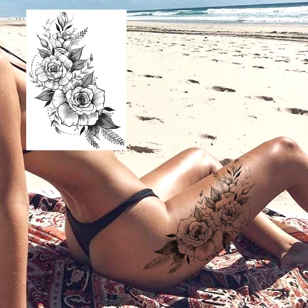 Realist Sexy Bujor Tatuaje Temporare Femei Adulte Flori Tatuaje Braț Autocolant Rezistent La Apa Fals Florale Bloosom Corpul Picior Arta Tatuaje