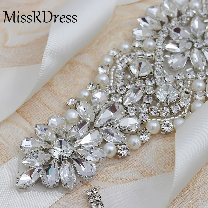 MissRDress Nunta Centura de Mireasa Curea Cercevea Cristal de Argint Cu Perle, Strasuri, Panglici Pentru Rochie de Mireasa Accesorii JK849