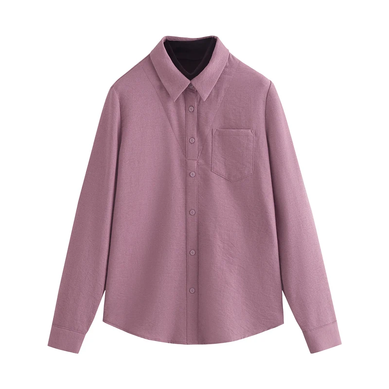 INMAN Bluza Femei Toamna Iarna Fals Două piese de Top a Subliniat Guler Design Simplu Casual Elegant Violet Închis Tricou