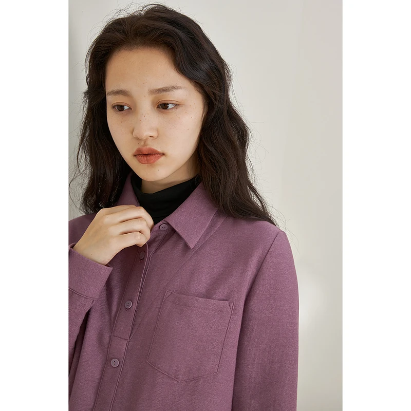 INMAN Bluza Femei Toamna Iarna Fals Două piese de Top a Subliniat Guler Design Simplu Casual Elegant Violet Închis Tricou 1