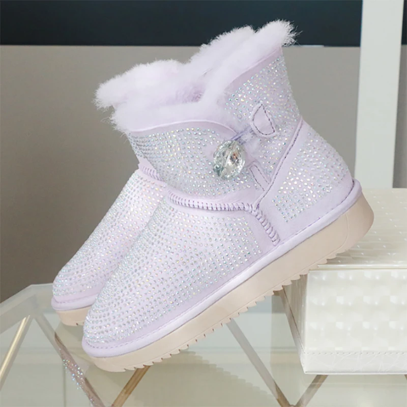 Pantofi de dama blana Naturala cizme de zăpadă cizme pentru femei cizme Scurte diamant paiete stralucitoare gros de lână cald cizme de Iarna