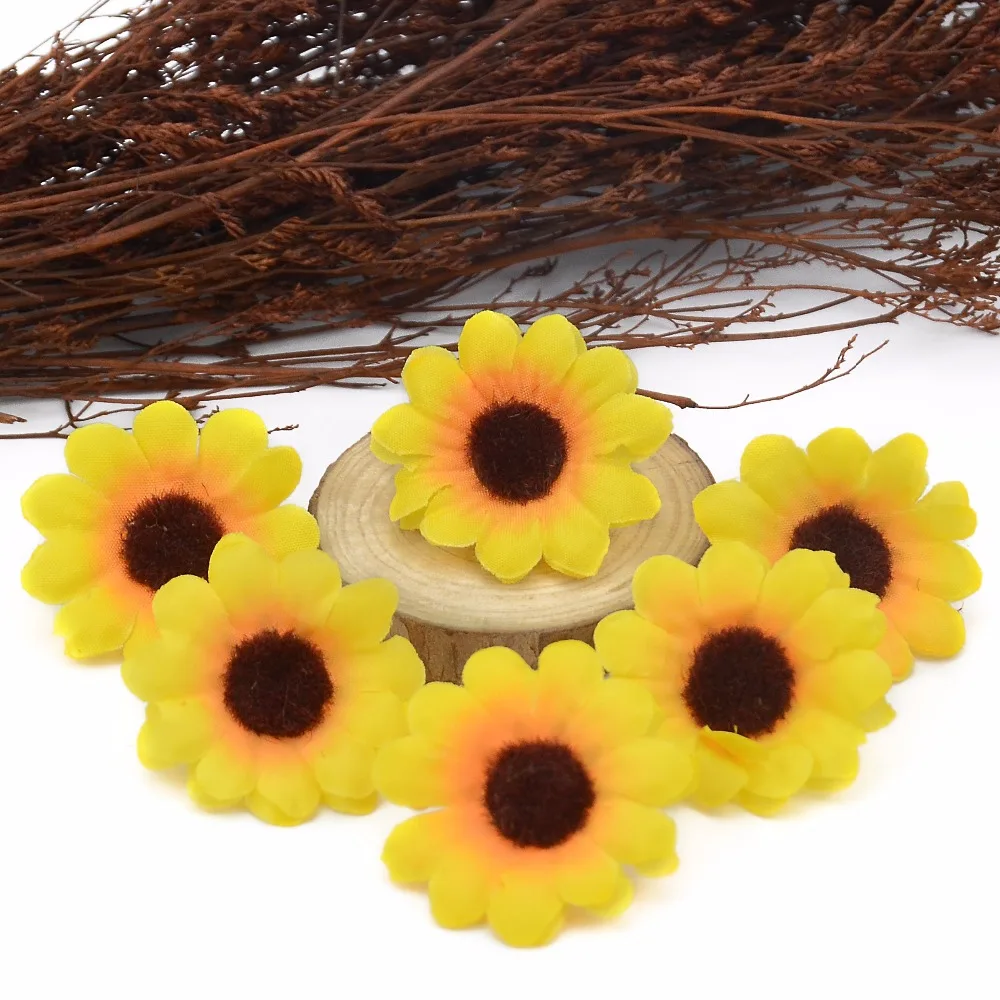 30 buc 4cm Mini Mătase de Floarea-soarelui Flori Artificiale Cap Pentru Nunta Cutie Decor Headmade Scrapbooking Accesorii flori False
