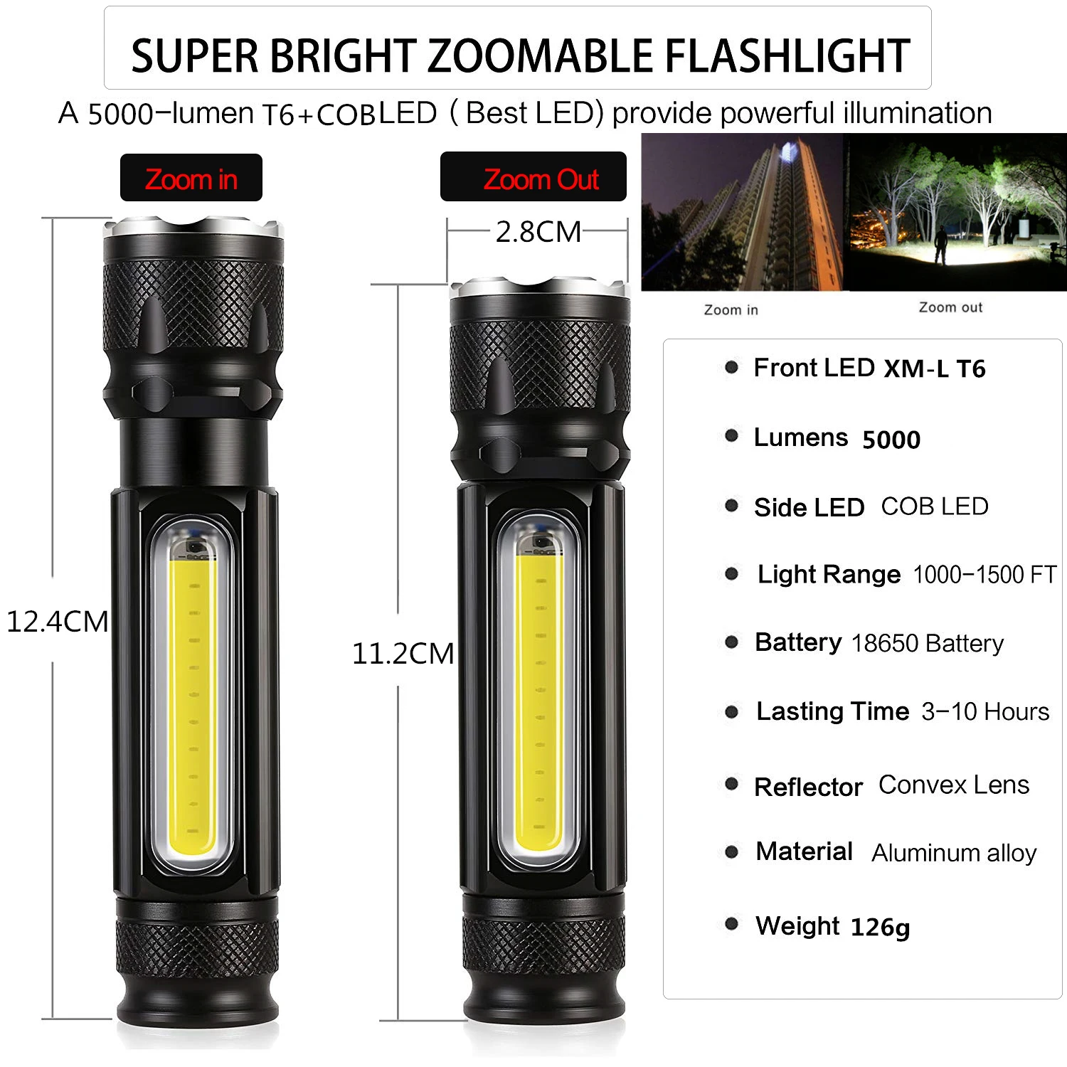Multifunctionala Lanterna LED-uri USB baterie Reîncărcabilă Puternică T6 lanterna Partea COB Lumina linterna coada magnet Lumina de Lucru