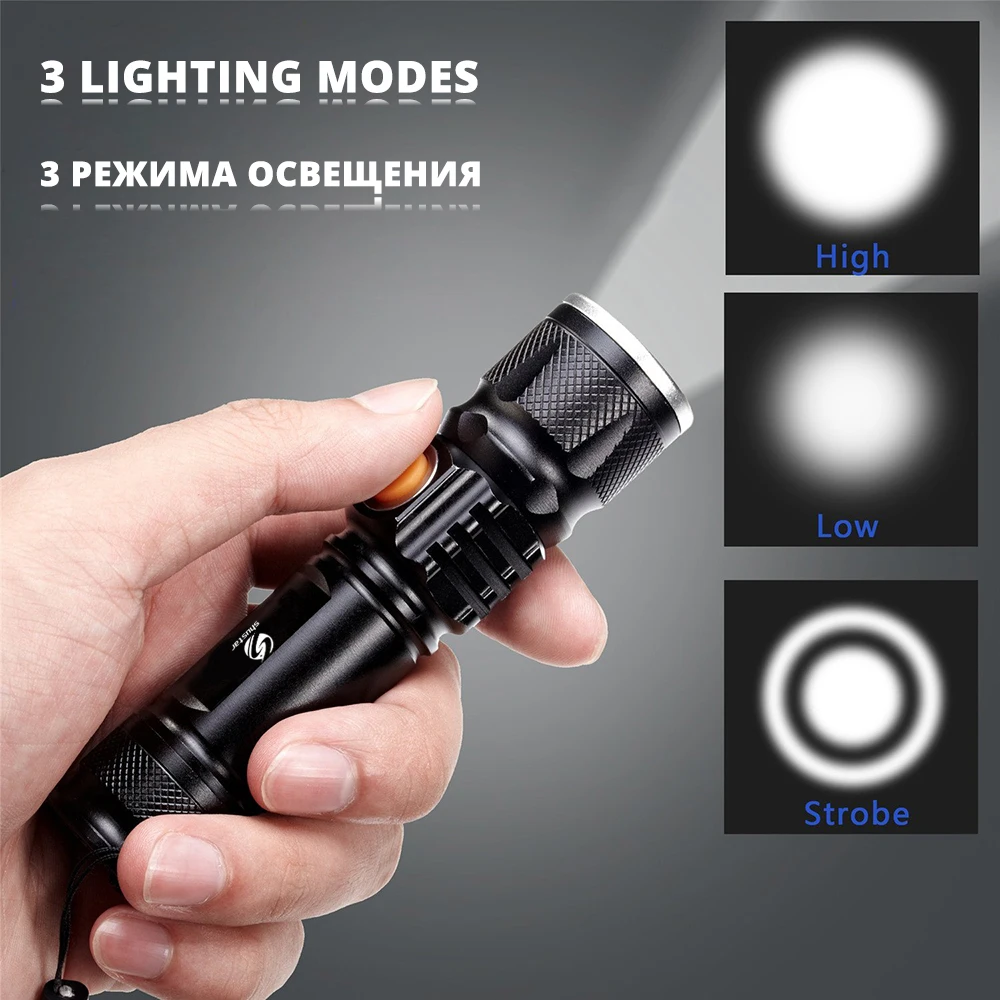 Puternic Lanterna LED-uri Cu Coada USB de Încărcare Cap cu Zoom impermeabil Torță de lumină Portabile, 3 moduri de Iluminare Built-in baterie