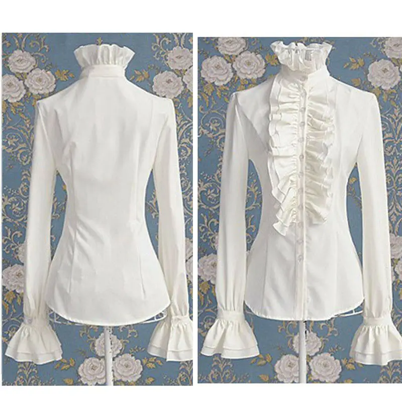 Moda pentru Femei Victoriene OL Birou Doamnelor Cămașă Albă pe Gât Frilly Zburli Mansete Tricouri Femei Bluza Mansete Bluza de Toamna