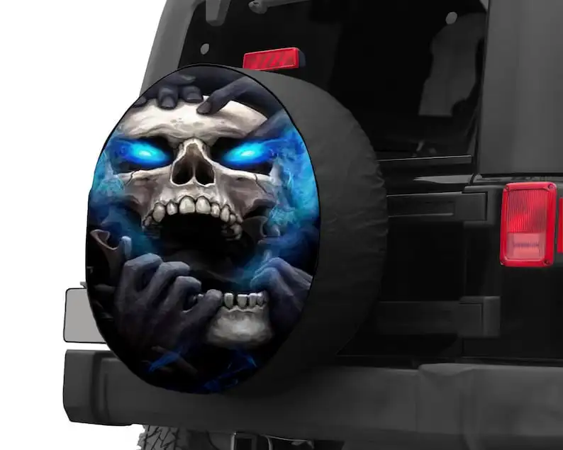 Craniul Jeep Albastru De Halloween Pentru Roata De Rezervă, Craniul Fantoma De Halloween Pentru Roata De Rezervă Pentru Jeep, Halloween, Accesorii Auto, Backup