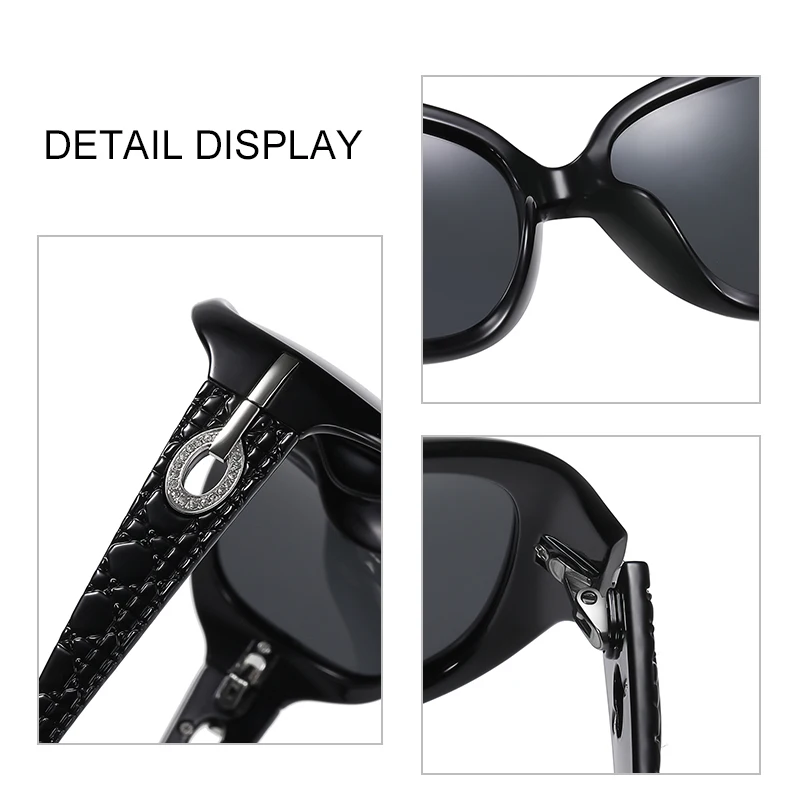 Ochelari de soare pentru Femei Pătrat Supradimensionate Nuante de Negru Polarizate Moda Strălucitoare Pahare Elegante, Cu acces Gratuit la Cutie