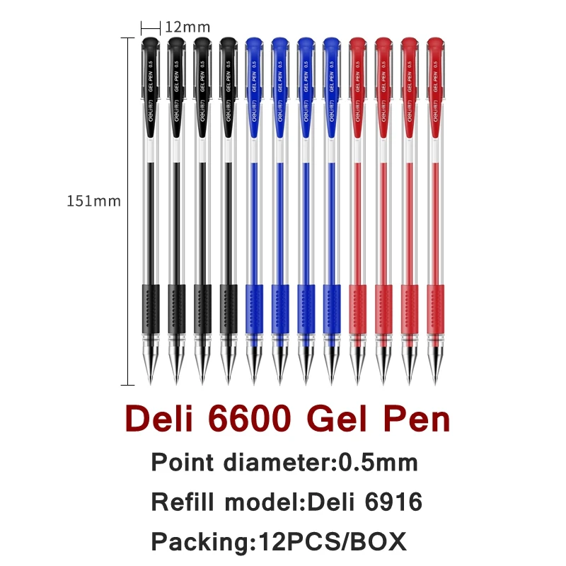 1BUC Deli 6600 pix cu gel 0.5 mm roller pix cu gel pix cu 3 culori negru/rosu/albastru opțional China top brand Deli