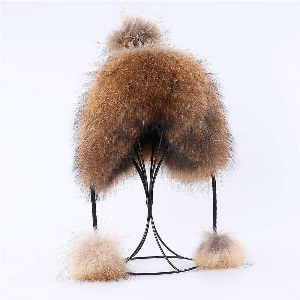 Real Raton Caciula de Blana pentru Femei Naturale Blană de Vulpe Ushanka rusă Pălării de Iarnă Cald Gros de Moda Fete Bombardier Capac Elastic 3
