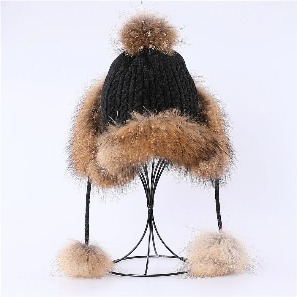 Real Raton Caciula de Blana pentru Femei Naturale Blană de Vulpe Ushanka rusă Pălării de Iarnă Cald Gros de Moda Fete Bombardier Capac Elastic 5
