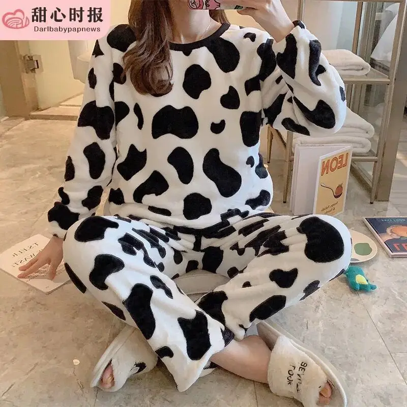 Pijamale Femei de Iarnă Flanel coreean cu mâneci Lungi Îngroșarea Plus Catifea Coral Catifea de Start Drăguț Purta Pijamale pentru Fete Adolescente