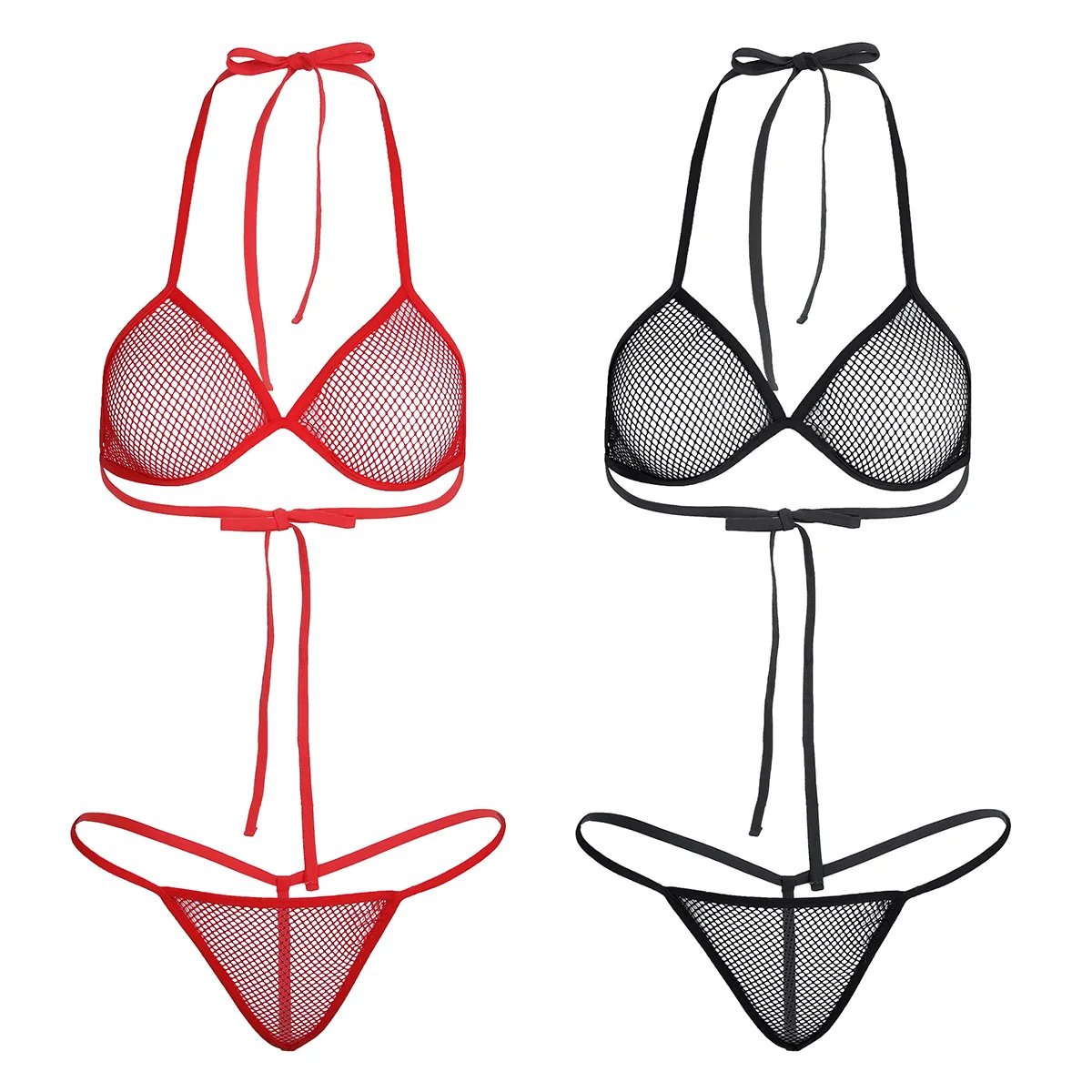 Femei Erotice, Lenjerie Sexy Set Lenjerie Erotic Transparent Plasa Vedea-prin Mini Bikini Sutien Top cu Micro G-siruri de caractere Tanga 1