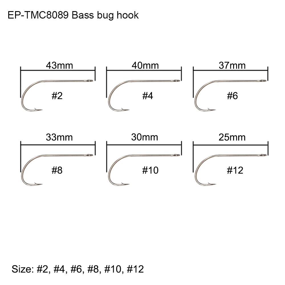 Eupheng 100buc EP-TMC8089 Bass Bug Cârlig de Pescuit Drept în Ochi Cârlige de Sârmă Fin Forjate Zbura de Pescuit Cârlig