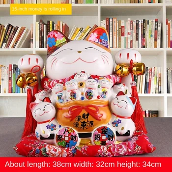 15Inch Ceramice Cat Noroc Japoneze Maneki Neko Decor Acasă Ornament Avere Pisica Caseta de Bani pusculita Figurine Feng Shui Decor