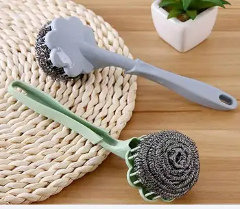 1buc Utilitate Sârmă din Oțel Inoxidabil Mingea Perie cu Mâner Lung Perie de Curățare pentru Bucătărie Agățat Puternice Instrumente de Curățare