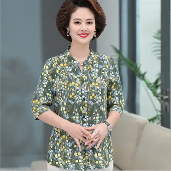 2021 Nou Plus Dimensiune Mama de Vară Șifon Cămașă de Sus de Varsta Mijlocie Femei Imprimate Jumătate Maneca Bluza Cardigan