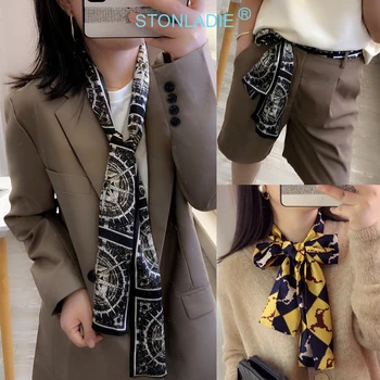 2021Novel-Side Dublu de Imprimare Mici, Lungi Femei Mătase Eșarfă Gât coreean Doamnelor Cravată Curea Esarfa Femei de Lux Size15X145CM
