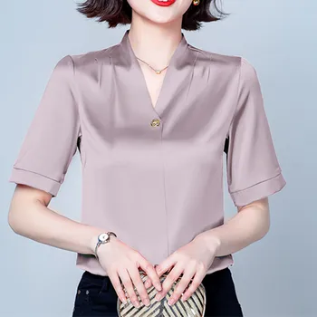 2022-coreean de Vară pentru Femei Bluza Bluze pentru Femei Maneci Scurte Tricou Roșu V-neck Bluza Topuri Femeie Butonul de Bază Tricouri OL