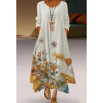 3D Print Floral Elegant Doamnelor Rochie se Potrivesc Talie Mare Maneca Lunga Rochie de Moda pentru Femei V-Neck Flori Boho Beachwear Rochii de Petrecere