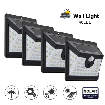 40 de LED-uri Alimentate Solar Lumină Senzor de Corpul Uman Solare Lampă de Perete Impermeabil în aer liber de Economisire a Energiei Peisaj de Grădină Lumini de Securitate