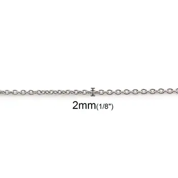 8Seasons 304 din Oțel Inoxidabil, Cablu de Link-ul Lanț Colier de Argint de Culoare Moda Bijuterii 44cm-49cm lungime, Dimensiune Lanț: 2x2mm, 5 Buc